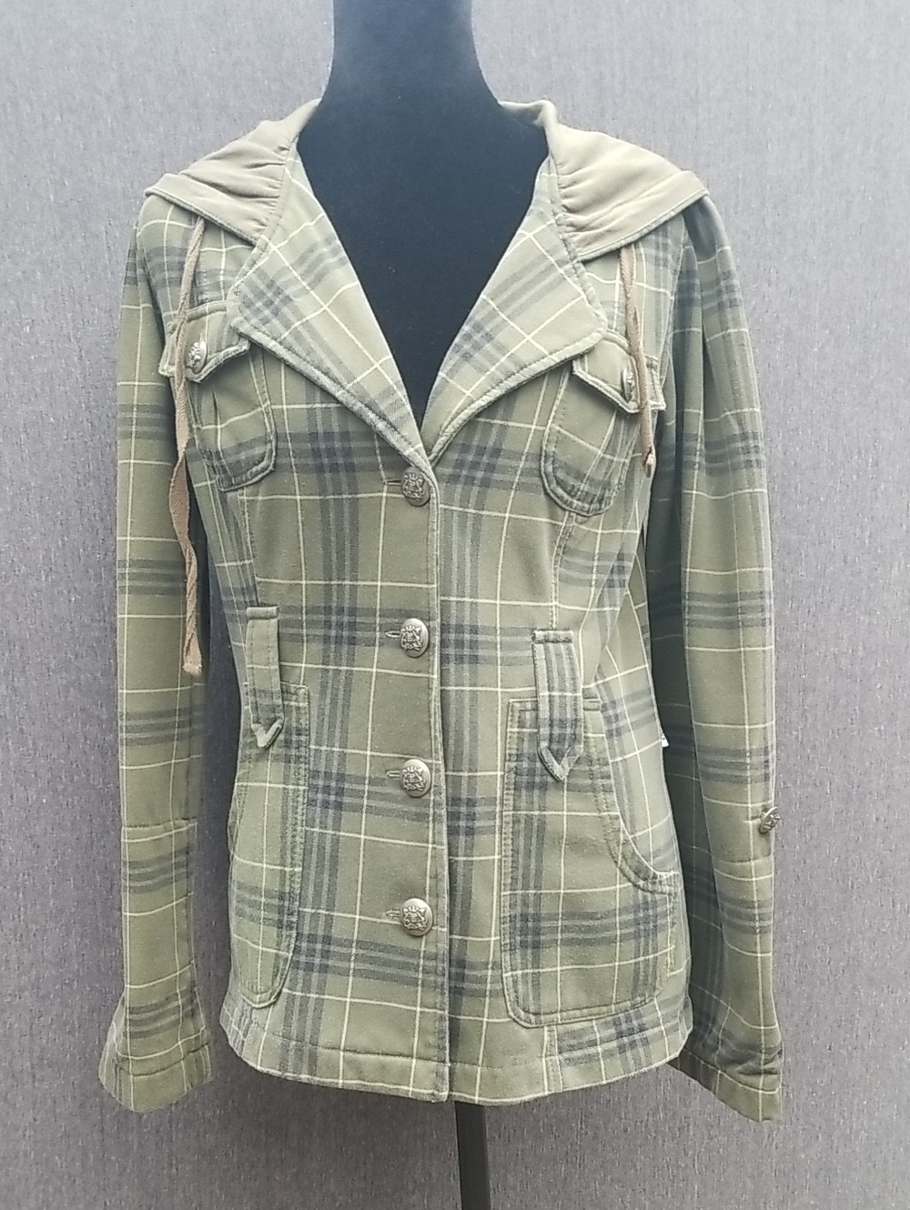 Self Esteem Olive Plaid Hooded Utility Jacket
